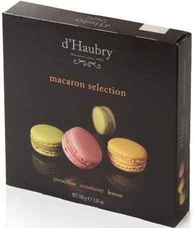 Cepumi D'HAUBRY Macaroons, pistācijas, zemeņu, citrona garša, 108g
